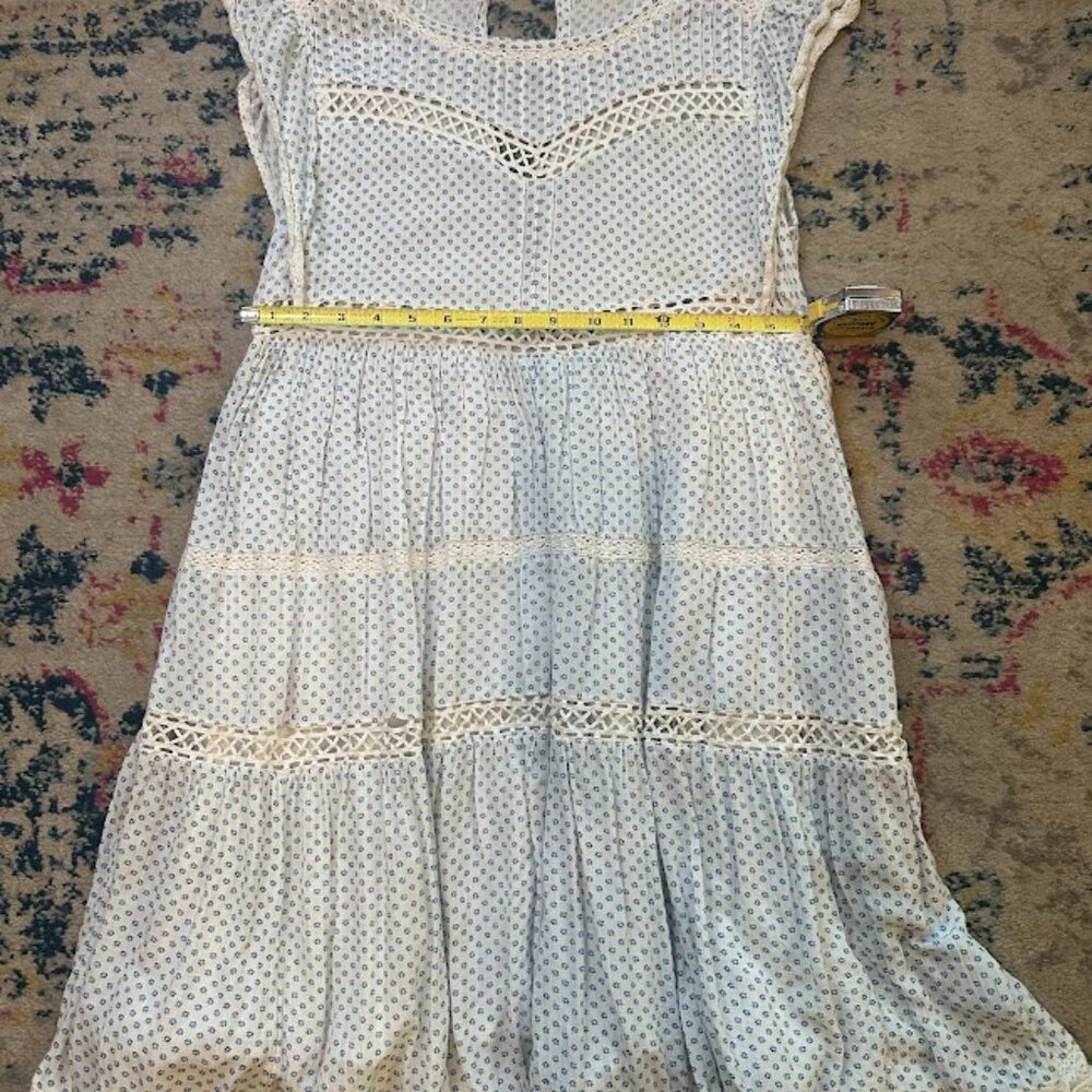 Free People Blue & White Floral Print Retro Kitty Crochet Trim Dress - SP - Picture 4 of 14